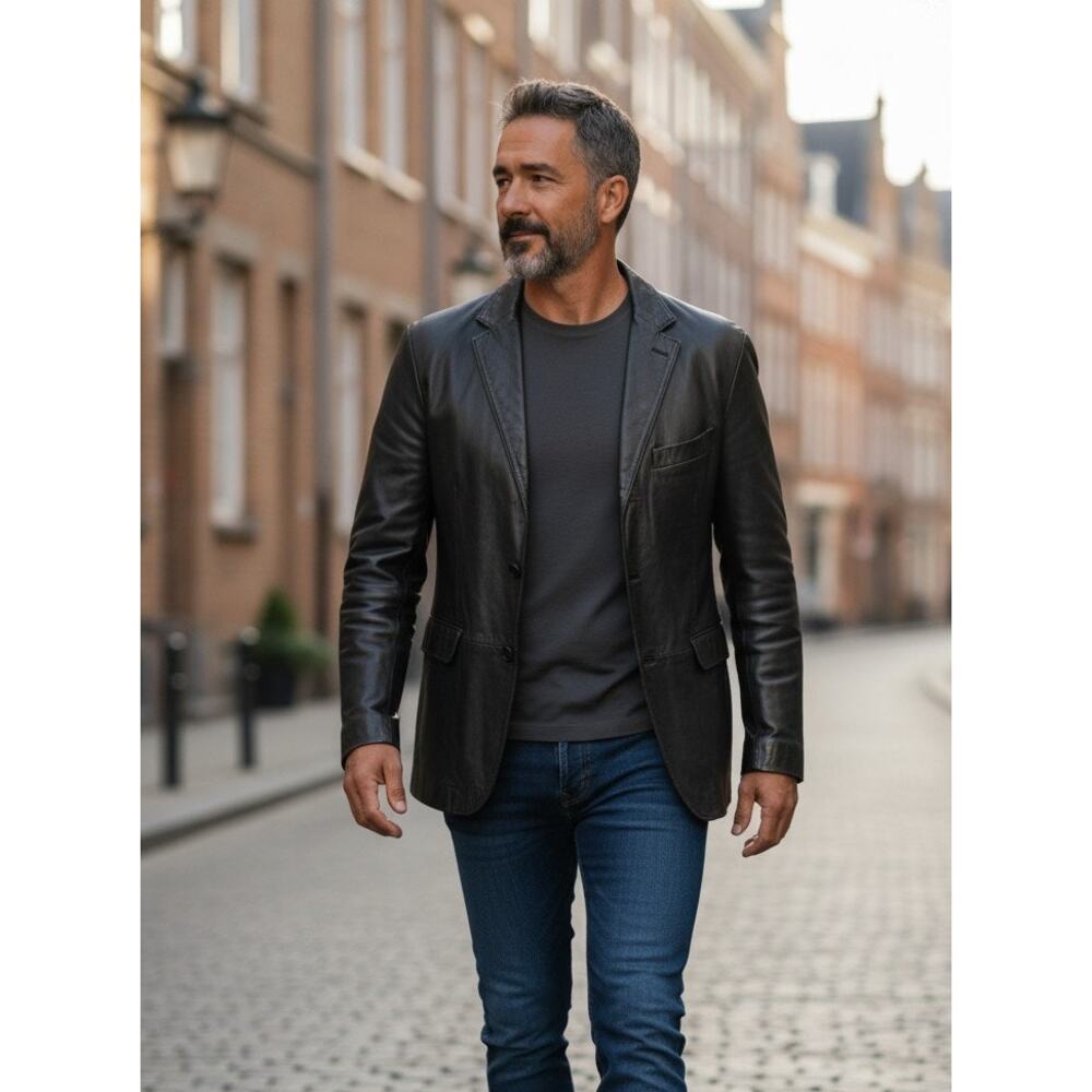 Alfani Positano Men's Black Softshell Leather Jacket Size 44R Macy's